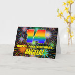 [ Thumbnail: 14th Birthday: Fun, Colorful Celebratory Fireworks Card ]