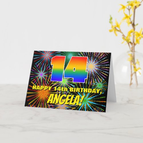 14th Birthday Fun Colorful Celebratory Fireworks Card