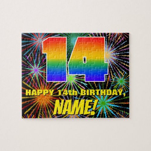 14th Birthday Fun Colorful Celebratory Fireworks Jigsaw Puzzle