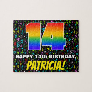 14th Birthday — Fun, Colorful Music Symbols & “14” Jigsaw Puzzle