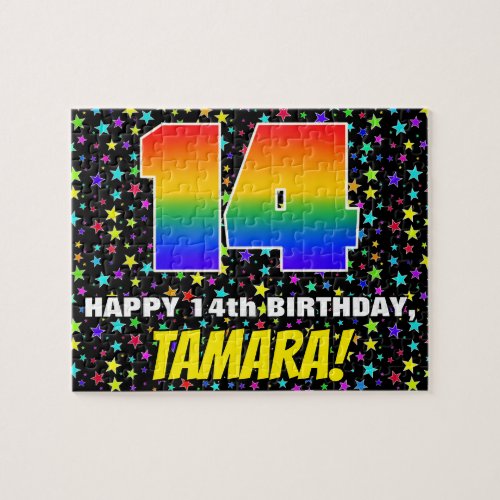 14th Birthday  Fun Colorful Star Field Pattern Jigsaw Puzzle