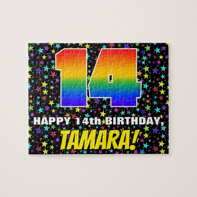 14th Birthday — Fun, Colorful Star Field Pattern Jigsaw Puzzle (Horizontal)
