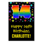[ Thumbnail: 14th Birthday: Fun, Colorful Stars + Rainbow # 14 Card ]