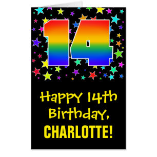 14th Birthday: Fun, Colorful Stars + Rainbow # 14 Card
