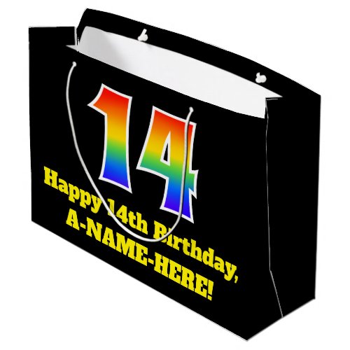 14th Birthday  Fun Colorful Vibrant Rainbow 14 Large Gift Bag