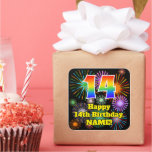 [ Thumbnail: 14th Birthday: Fun Fireworks Look, Rainbow # 14 Sticker ]