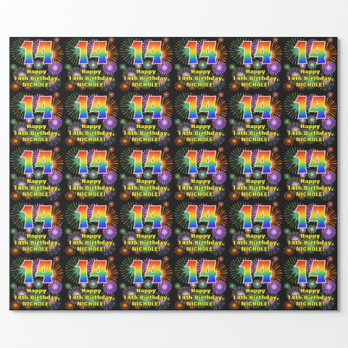 14th Birthday Fun Fireworks Rainbow Look  14 Wrapping Paper