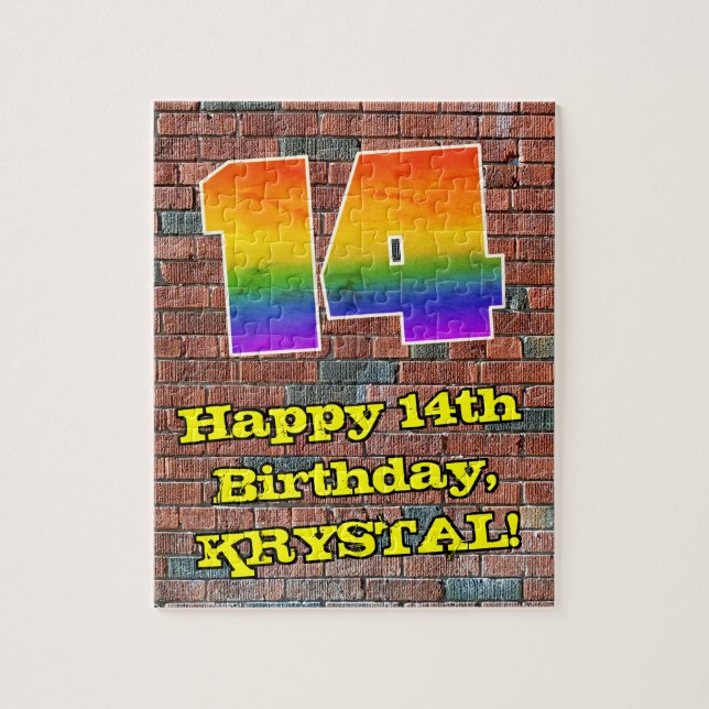 14th Birthday: Fun Graffiti-Inspired Rainbow 14 Jigsaw Puzzle (Vertical)