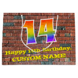 [ Thumbnail: 14th Birthday: Fun, Graffiti-Inspired Rainbow # 14 Gift Bag ]