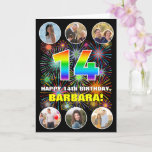 [ Thumbnail: 14th Birthday: Fun Rainbow #, Custom Name & Photos Card ]