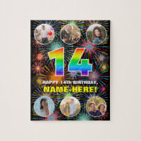 14th Birthday: Fun Rainbow #, Custom Name + Photos