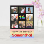 [ Thumbnail: 14th Birthday: Fun Rainbow #, Custom Photos + Name Card ]