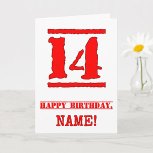 14th Birthday: Fun, Red Rubber Stamp Inspired Look Card