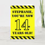 [ Thumbnail: 14th Birthday: Fun Stencil Style Text, Custom Name Card ]