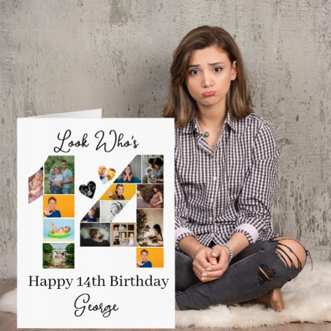 14th Birthday Giant Photo Collage teen Keepsake Card (Creator Uploaded)