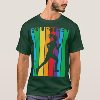 14th Birthday Gift Fourn Colorful Running 14 Year T-Shirt