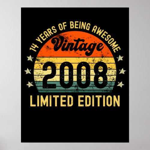 14th birthday gifts vintage 2008 limited edition poster