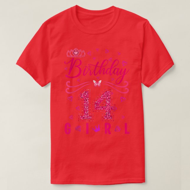 14th Birthday Girl Cute Crown 14 Year Old Birthday T-Shirt (Design Front)
