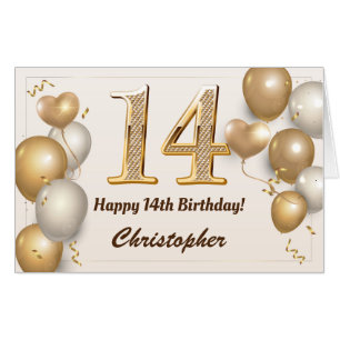 14th Birthday Gold Balloons Confetti Extra Large Card