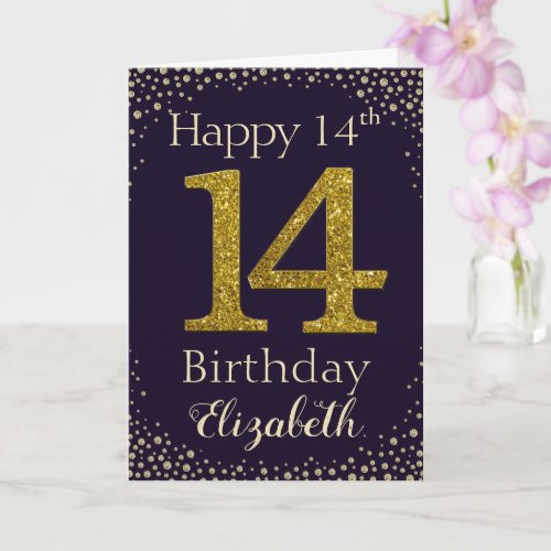 14th Birthday Golden Glitter Card