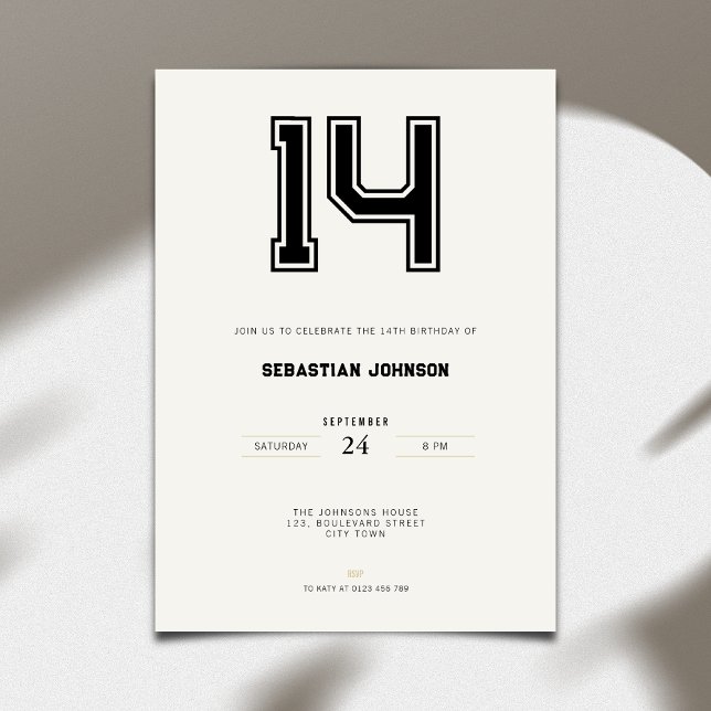 14th Birthday Invitation - Minimal Sport Style (14th birthday invitation simple sport design for teenagers)