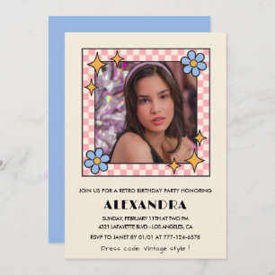 14th birthday invitation Retro Groovy Blue Floral
