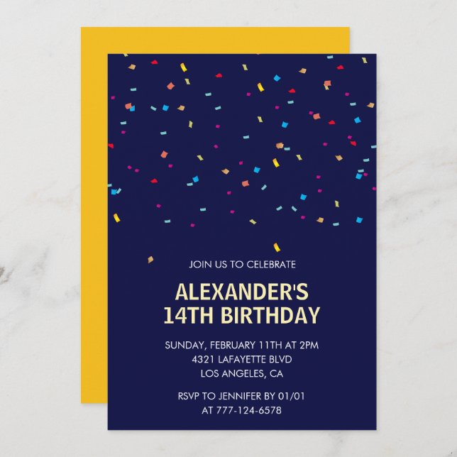 14th birthday invitations Boy Confetti Modern (Front/Back)