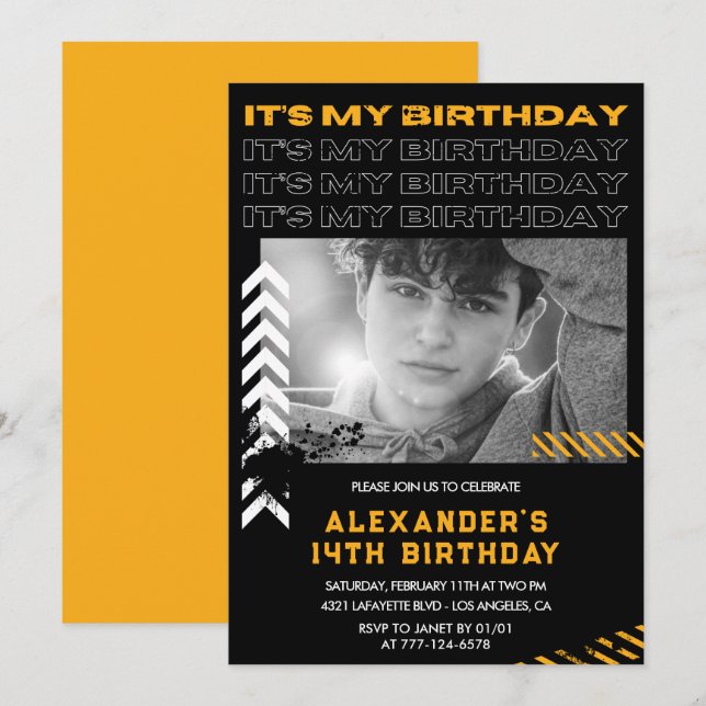 14th birthday invitations boy Photo Spray paint (Front/Back)
