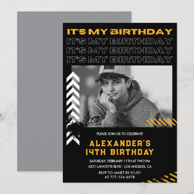 14th birthday invitations boy Photo Spray paint (Front/Back)