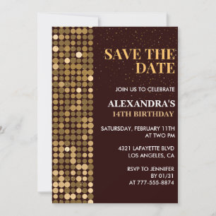14th birthday invitations Save the date Gold