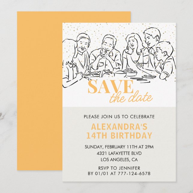 14th birthday invitations Save the date Lunch (Front/Back)