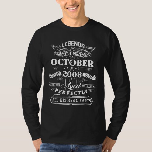 14th Birthday  Legends Born In October 2008 14 Yrs T_Shirt