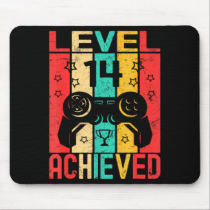 14th Birthday Level 14 Achieved Gamer Funny Birthd Mouse Pad