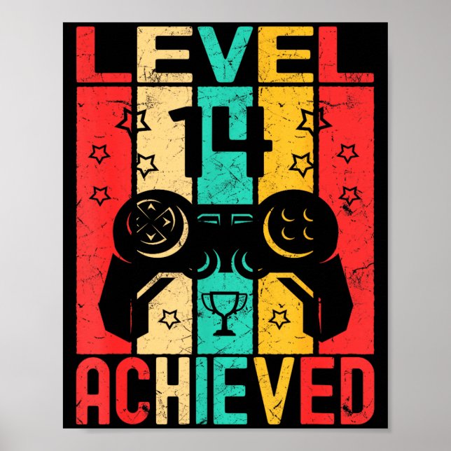14th Birthday Level 14 Achieved Gamer Funny Birthd Poster (Front)