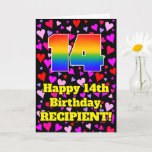 [ Thumbnail: 14th Birthday: Loving Hearts Pattern, Rainbow # 14 Card ]