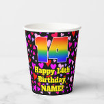 [ Thumbnail: 14th Birthday: Loving Hearts Pattern, Rainbow 14 Paper Cups ]