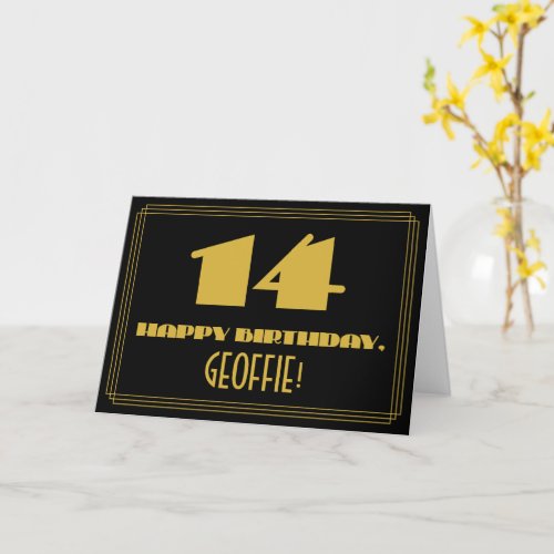 14th Birthday Name  Art Deco Inspired Look 14 Card