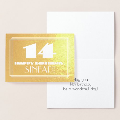 14th Birthday Name  Art Deco Inspired Look 14 Foil Card