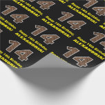 [ Thumbnail: 14th Birthday: Name & Faux Wood Grain Pattern "14" Wrapping Paper ]