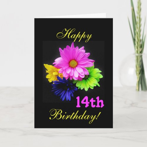 14th Birthday Neon daisies Card