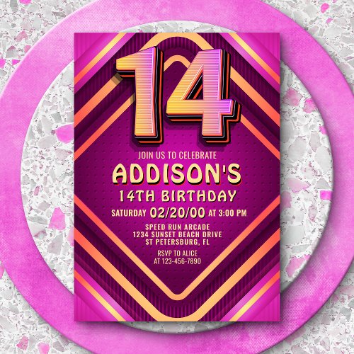14th Birthday Neon Invitation