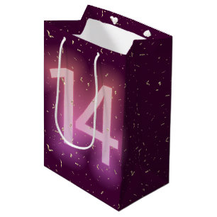 14th Birthday Neon Sign with Gold Confetti Medium Gift Bag
