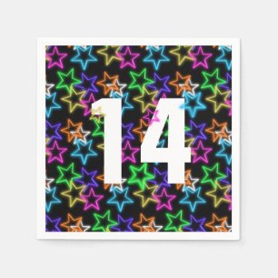 14th Birthday Neon Stars On Black Napkins
