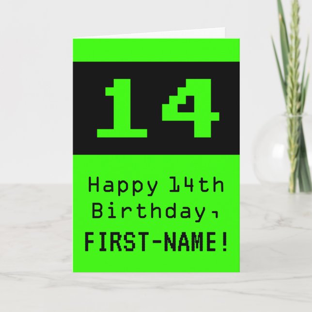 14th Birthday: Nerdy / Geeky Style "14" and Name Card (Front)