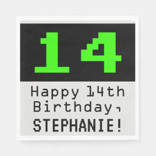 14th Birthday - Nerdy / Geeky Style "14" & Name Napkins