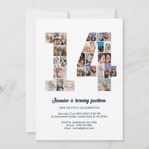 14th Birthday Number 14 Custom Photo Collage Invitation