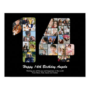14th Birthday Number 14 Custom Photo Collage Poster
