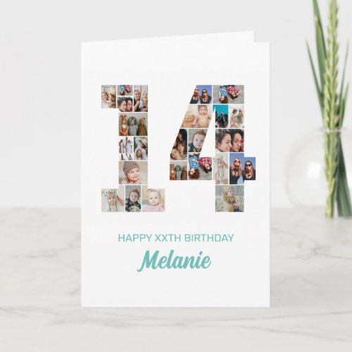 14th Birthday Number 14 Photo Collage Personalized Card