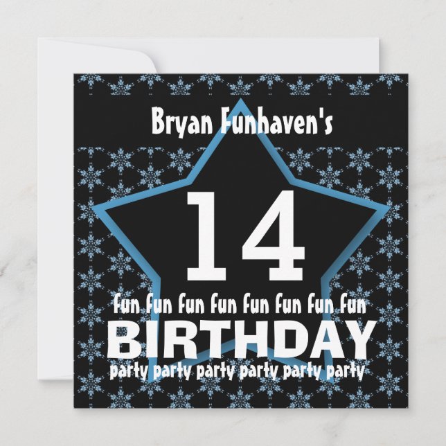 14th Birthday or ANY YEAR Black Blue STAR V14A Invitation (Front)