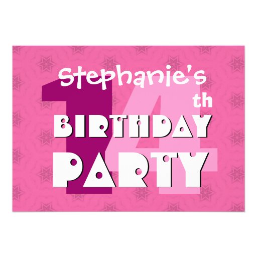 14th Birthday Party 14 Years Pink Stars W712 5x7 Paper Invitation Card ...